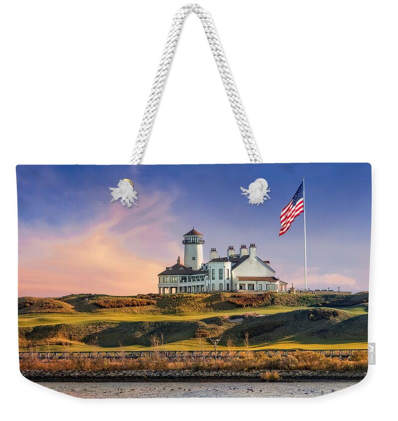 American Flag Weekender Tote Bag featuring the photograph Bayonne Golf Club by Susan Candelario