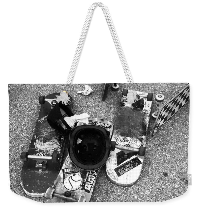 Skate Weekender Tote Bag featuring the photograph Bored Boards by WaLdEmAr BoRrErO