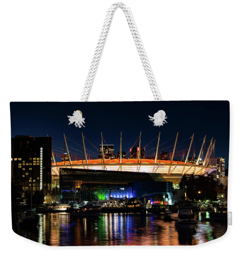 Bc Weekender Tote Bag featuring the digital art BC Place - Digital Oil by Birdly Canada