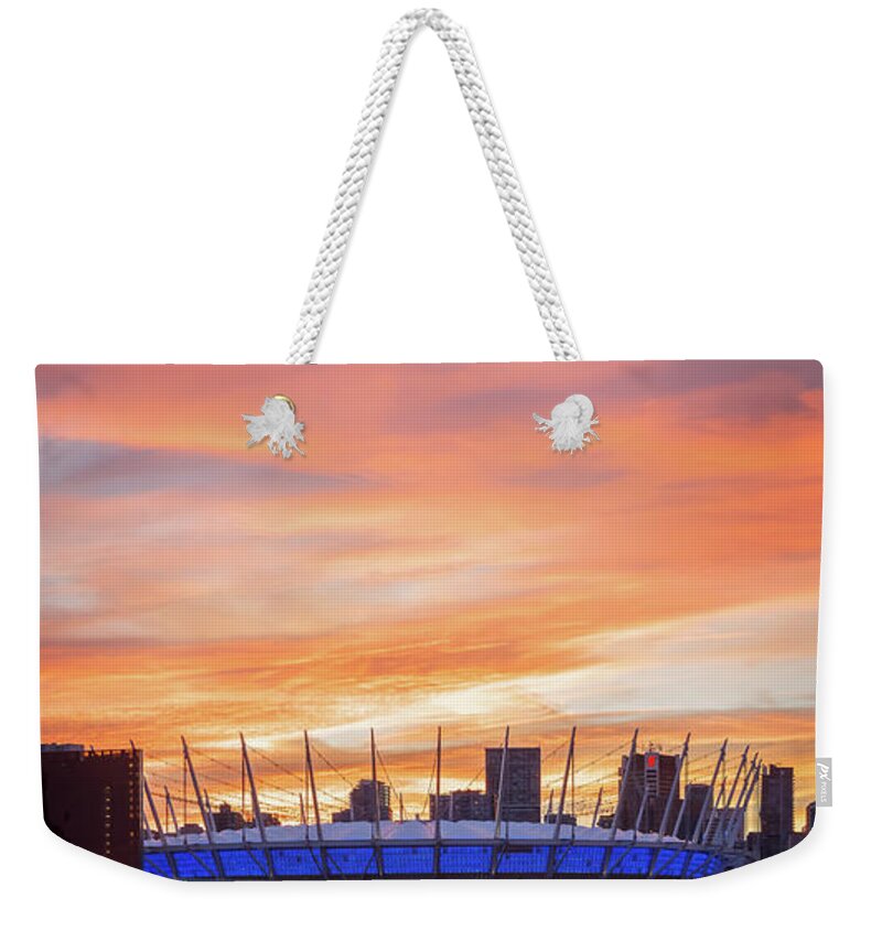 Canada Weekender Tote Bag featuring the photograph BC Place Stadium at Sunset. Vancouver, BC by Rick Deacon
