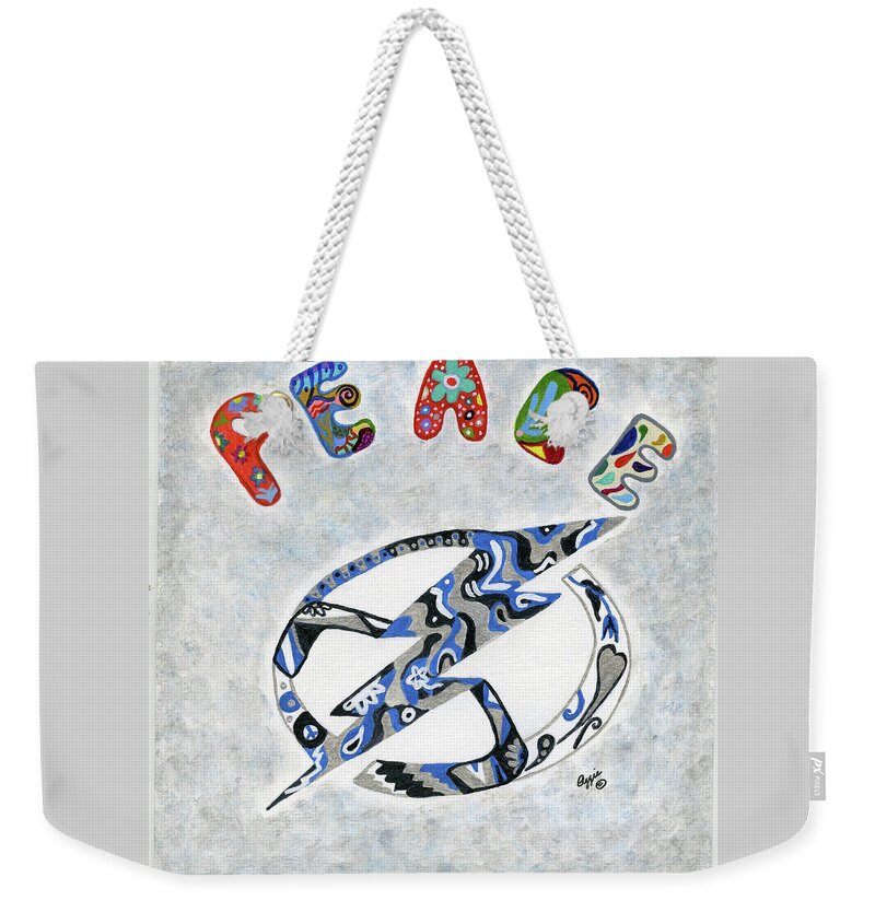 Peace Sign Weekender Tote Bag featuring the painting Be the Peace by Stephanie Agliano