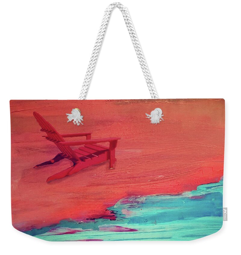 Red Weekender Tote Bag featuring the painting Beach at Night by Amy Shaw
