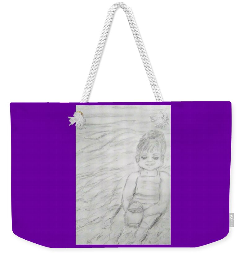 Children Weekender Tote Bag featuring the drawing  Beach Baby by Suzanne Berthier