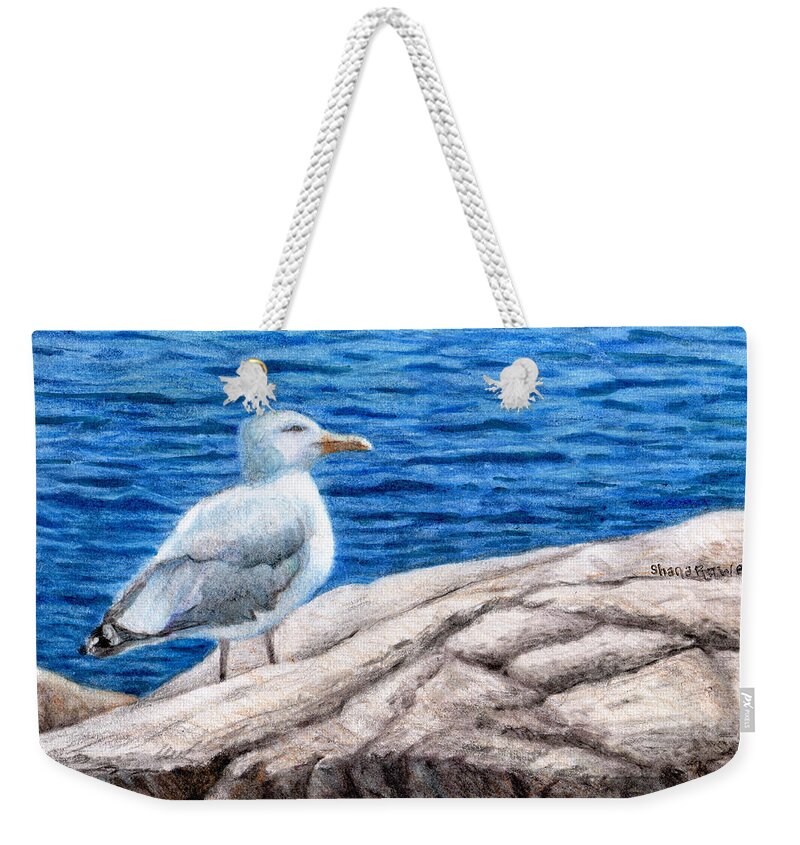 Herring Gull Weekender Tote Bag featuring the drawing Beach Bum by Shana Rowe Jackson