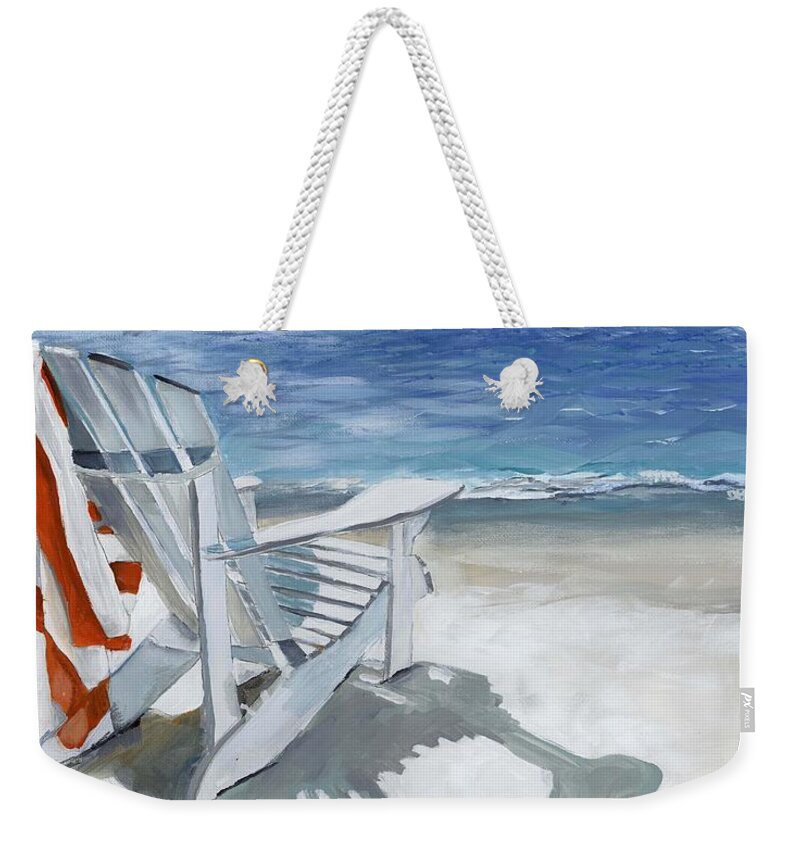 Beach Weekender Tote Bag featuring the painting Beach chair by Debbie Brown