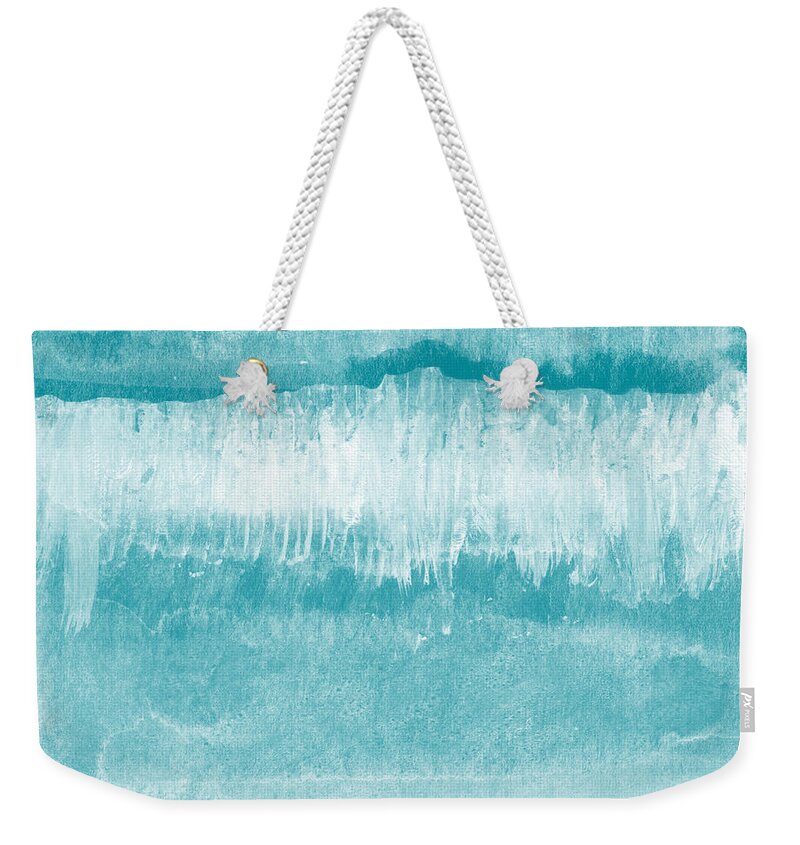 Abstract Weekender Tote Bag featuring the mixed media Beach Day Blue- Art by Linda Woods by Linda Woods