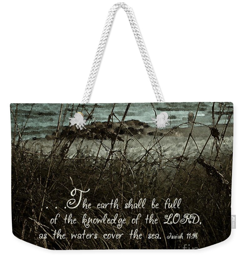 Beach Weekender Tote Bag featuring the digital art Beach Grass Oats Isaiah 11 by Janis Lee Colon