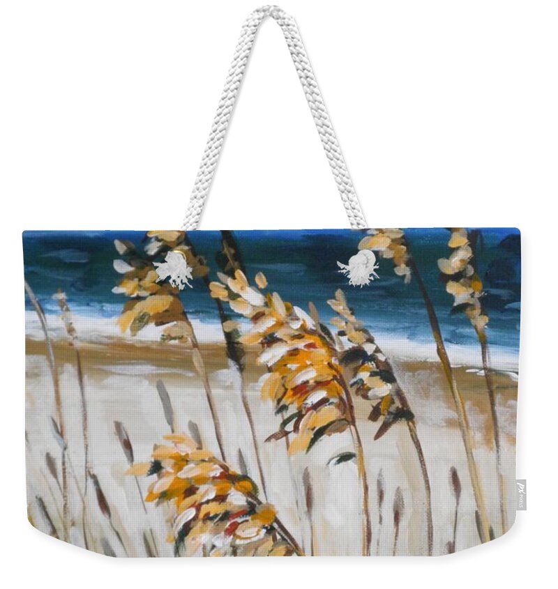 Landscape Weekender Tote Bag featuring the painting Beach Grass by Outre Art Natalie Eisen