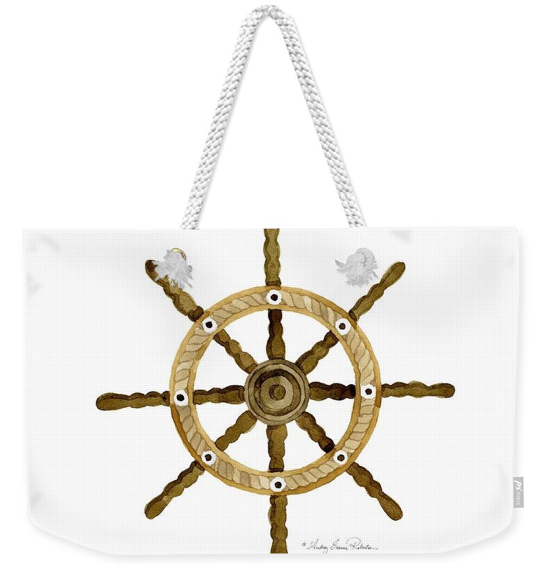 Ship Weekender Tote Bag featuring the painting Beach House Nautical Boat Ship Anchor Vintage by Audrey Jeanne Roberts