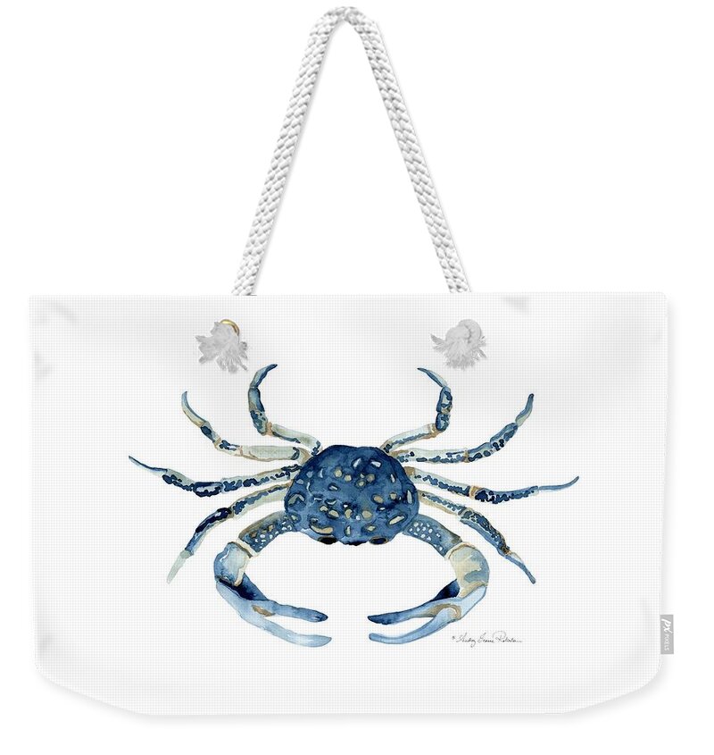 Sea Life Weekender Tote Bag featuring the painting Beach House Sea Life Blue Crab by Audrey Jeanne Roberts