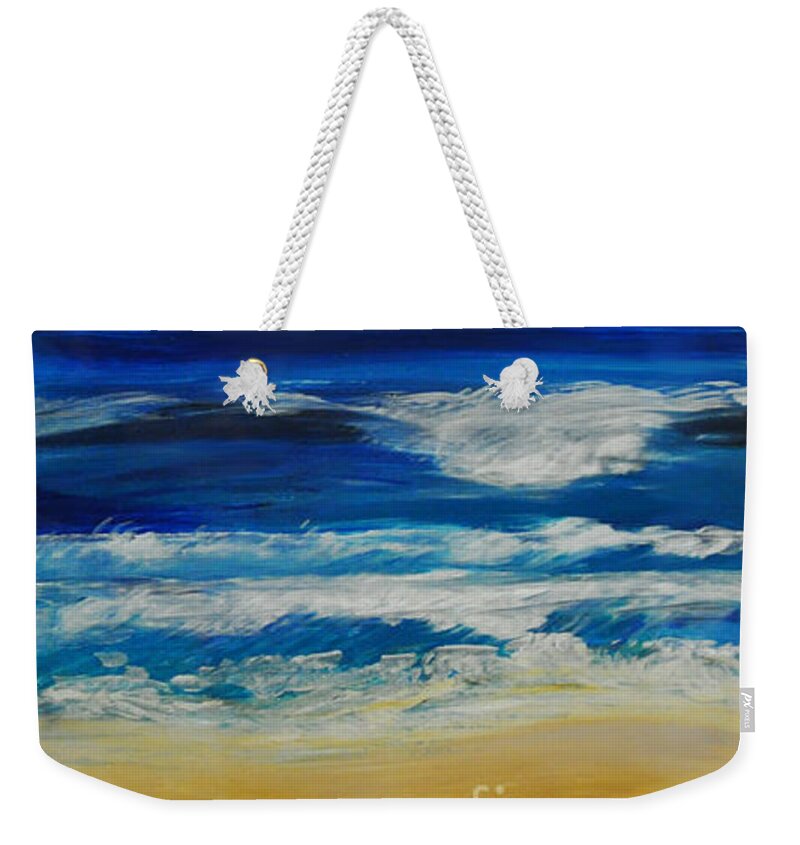 Beach Weekender Tote Bag featuring the painting Beach Ocean Sky by Shelley Myers