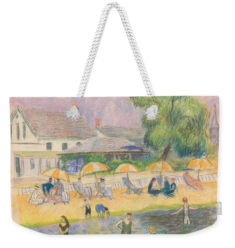 American Art Weekender Tote Bag featuring the drawing Beach Scene by William Glackens