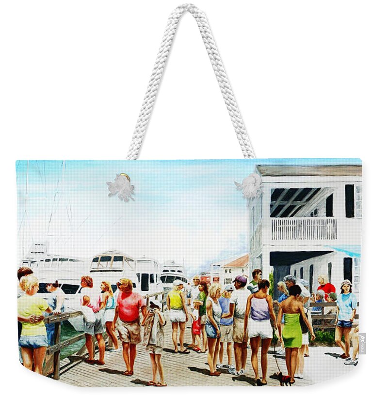Fine Art Weekender Tote Bag featuring the painting Beach/Shore II Boardwalk Beaufort Dock - Original Fine Art Painting by G Linsenmayer