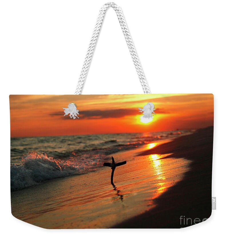 Destin Beach Weekender Tote Bag featuring the photograph Beach Sunset and Cross by Luana K Perez