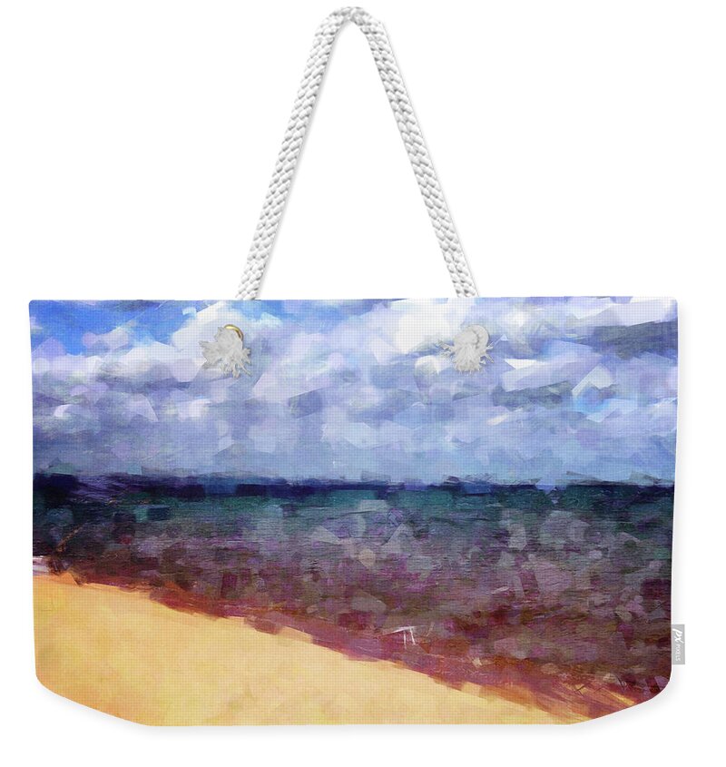 Lake Superior Weekender Tote Bag featuring the digital art Beach Under Blue Skies by Phil Perkins