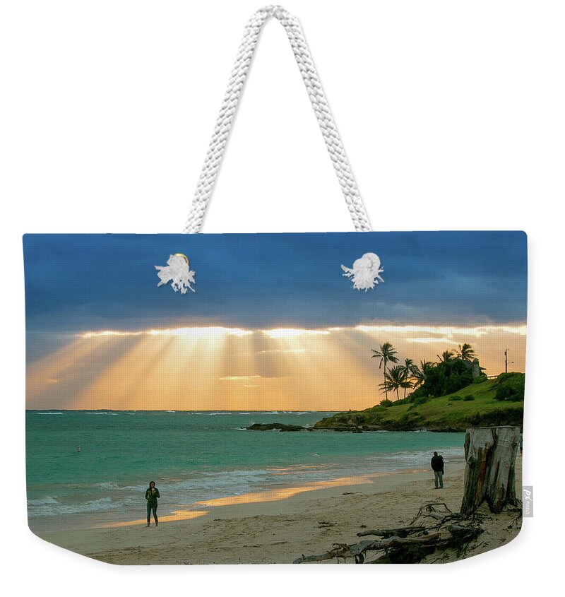 Clouds Weekender Tote Bag featuring the photograph Beach Walk at Sunrise by E Faithe Lester