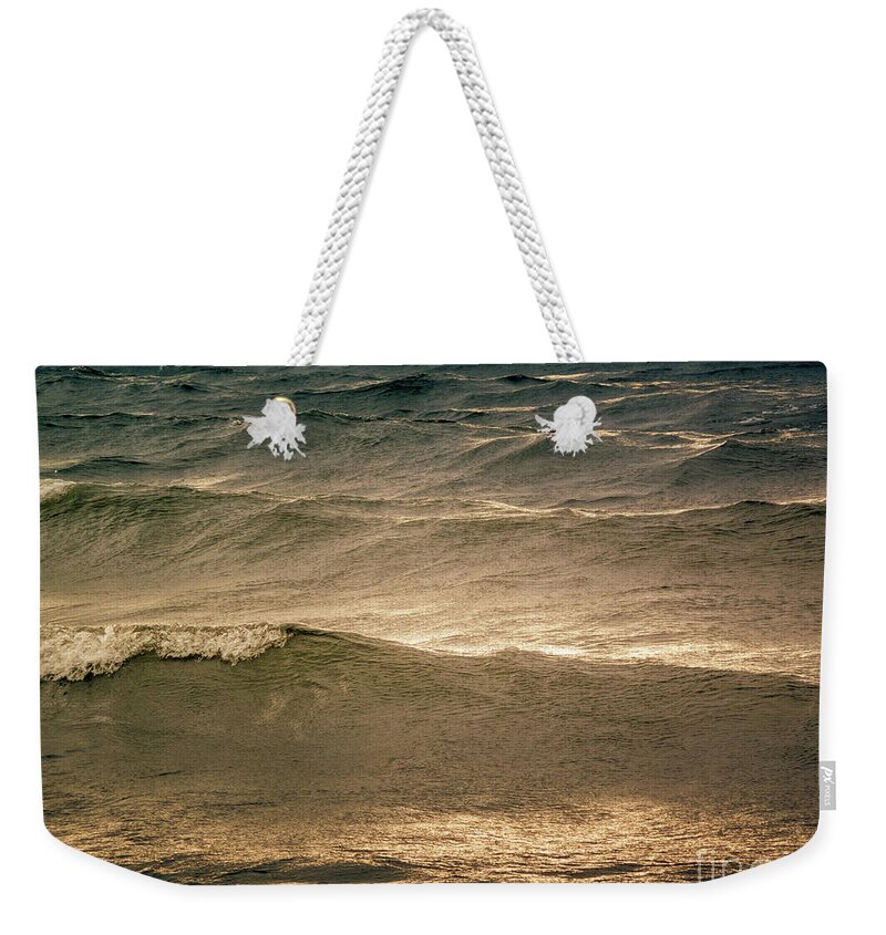 Water Weekender Tote Bag featuring the photograph Beach Waves in the Sun by Heiko Koehrer-Wagner