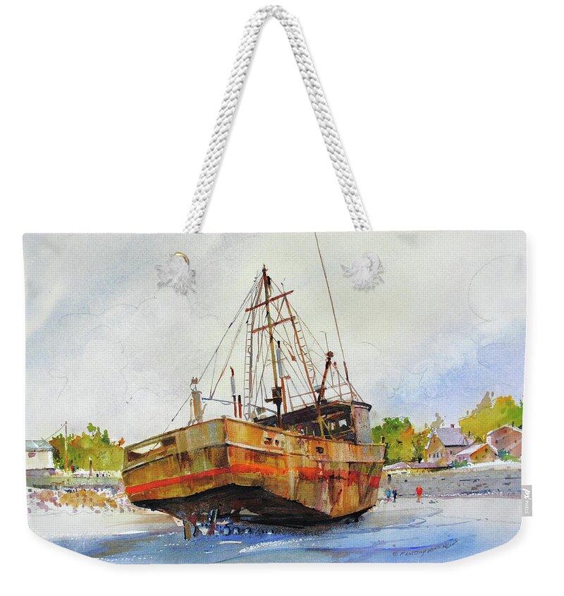 Old Rusted Boat Weekender Tote Bag featuring the painting Beached by P Anthony Visco