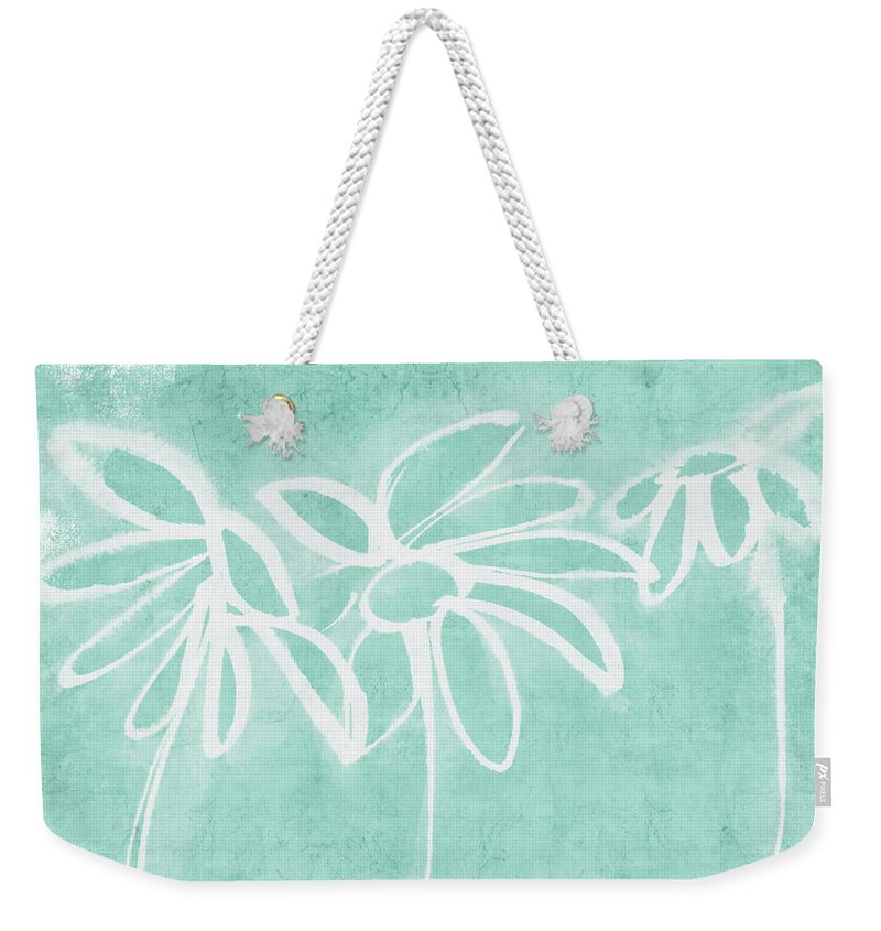 Flowers Weekender Tote Bag featuring the mixed media Beachglass and White Flowers 3- Art by Linda Woods by Linda Woods