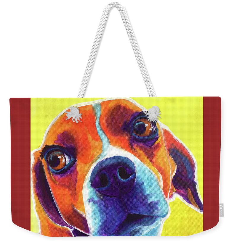 Beagle Weekender Tote Bag featuring the painting Beagle - Marcie by Dawg Painter