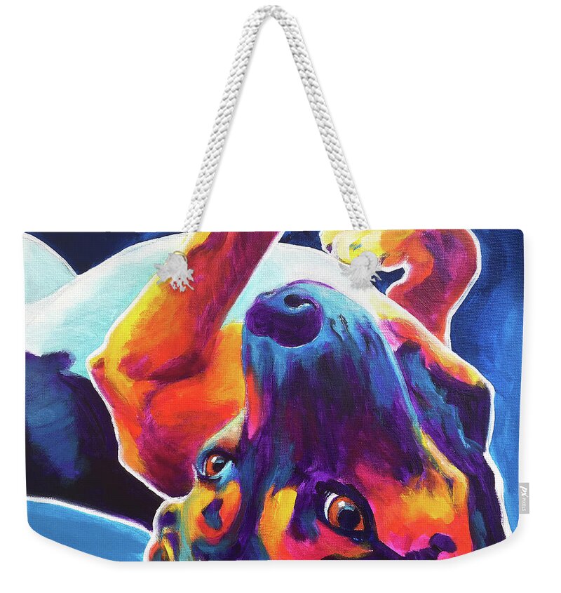 Beagle Weekender Tote Bag featuring the painting Beagle - Roxy by Dawg Painter