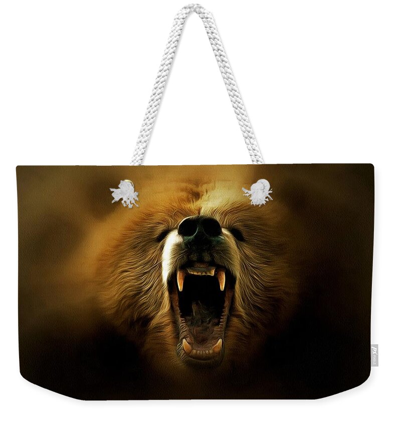 Bear Roar Weekender Tote Bag featuring the digital art Bear Roar by Lilia D