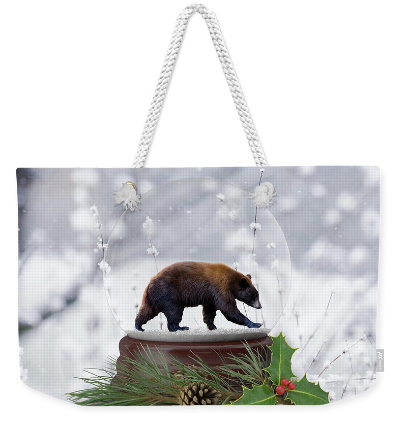 Bear Weekender Tote Bag featuring the photograph Bear Snow Globe by Steph Gabler