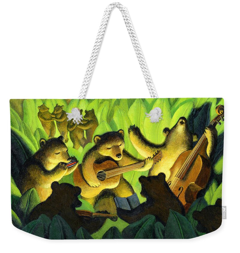 Bears Weekender Tote Bag featuring the painting Bear Song by Chris Miles