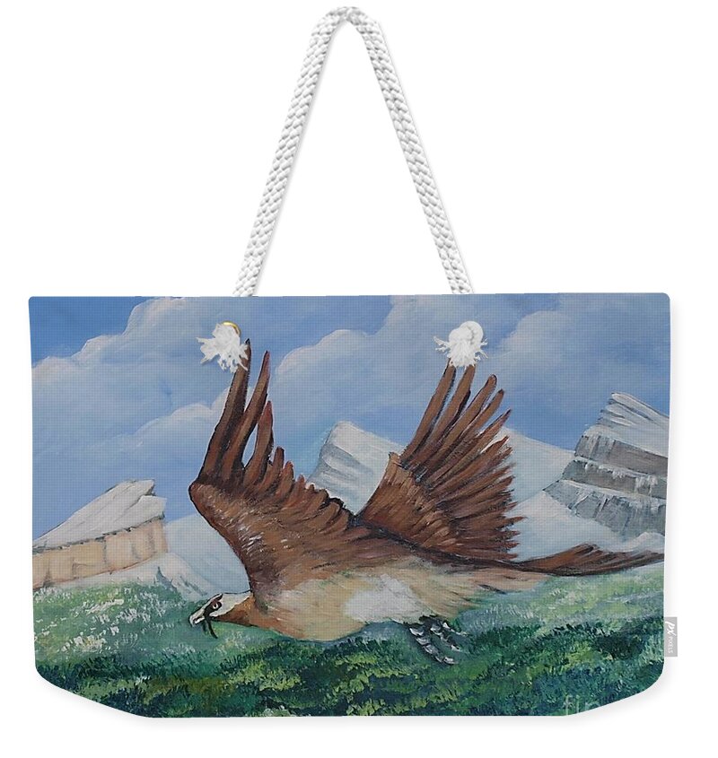 Gypaete Weekender Tote Bag featuring the painting Beared Gypaete by Jean Pierre Bergoeing