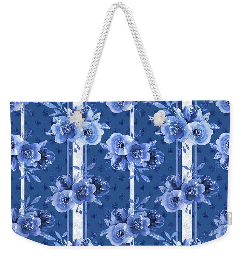 Blue Weekender Tote Bag featuring the digital art Beautiful Blue Floral F by Jean Plout