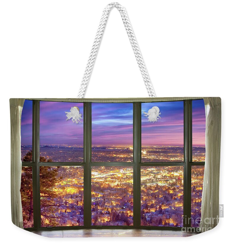 City Lights Weekender Tote Bag featuring the photograph Beautiful City Lights Bay Window View by James BO Insogna
