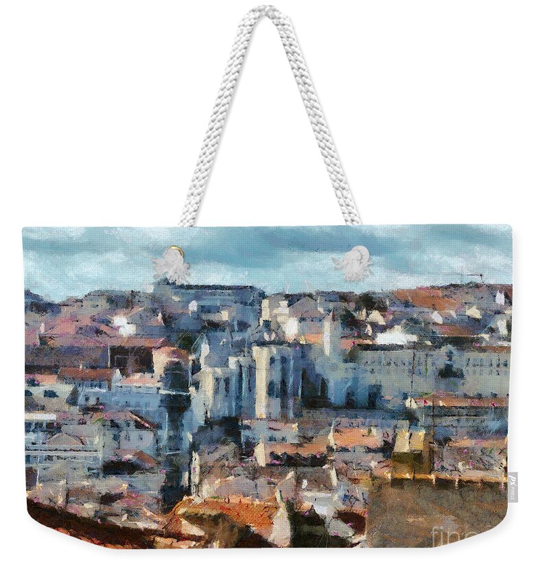 Painting Weekender Tote Bag featuring the painting Beautiful Lisbon Street by Dimitar Hristov