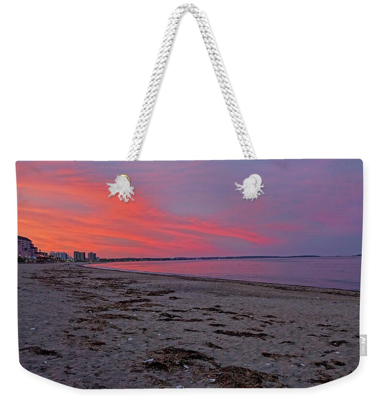Revere Weekender Tote Bag featuring the photograph Beautiful Red Sunset over Revere Beach Revere MA by Toby McGuire