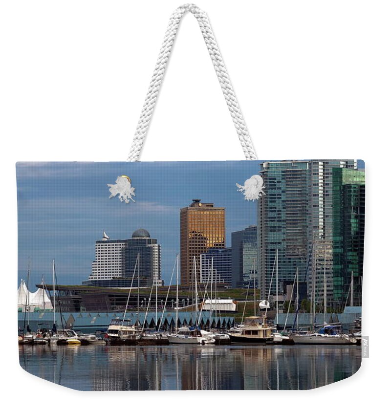 Alex Lyubar Weekender Tote Bag featuring the photograph Beautiful View of Vancouver skyline by Alex Lyubar