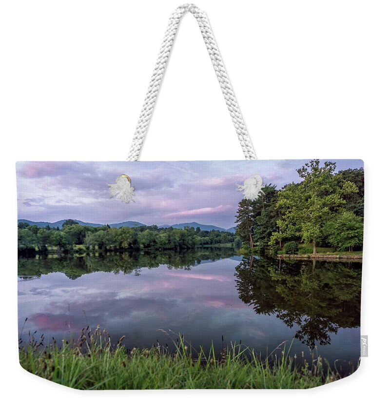 Asheville Weekender Tote Bag featuring the photograph Beaver Lake Reflections by Louise Lindsay