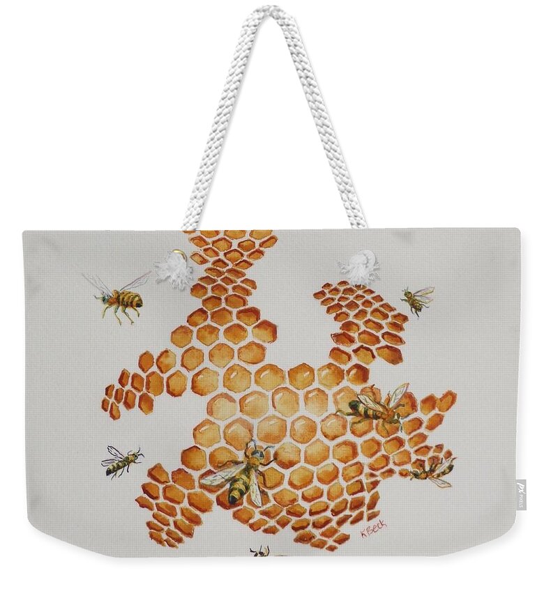 Bee Weekender Tote Bag featuring the painting Bee Hive # 1 by Katherine Young-Beck