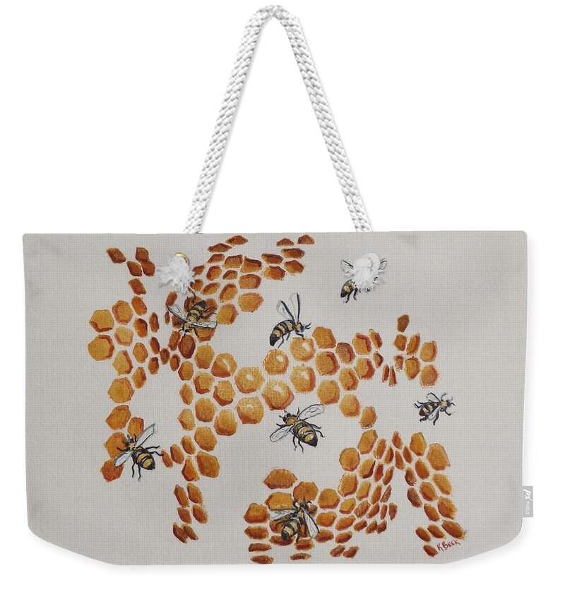 Bee Weekender Tote Bag featuring the painting Bee Hive # 2 by Katherine Young-Beck
