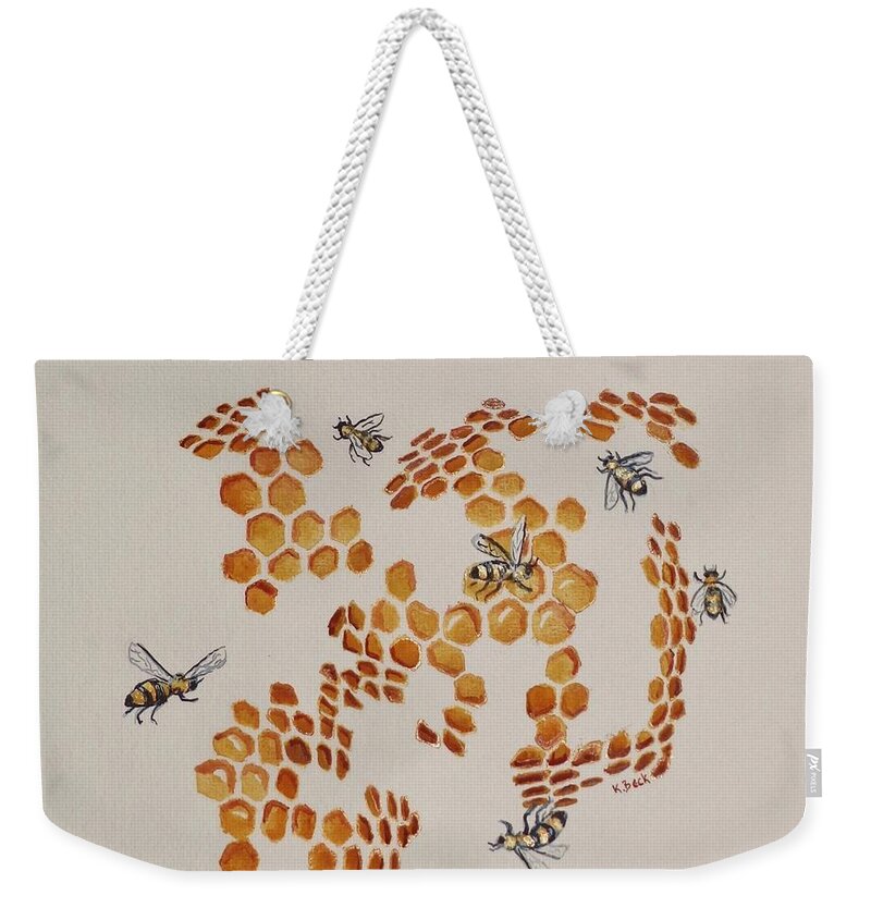 Bee Weekender Tote Bag featuring the painting Bee Hive # 3 by Katherine Young-Beck