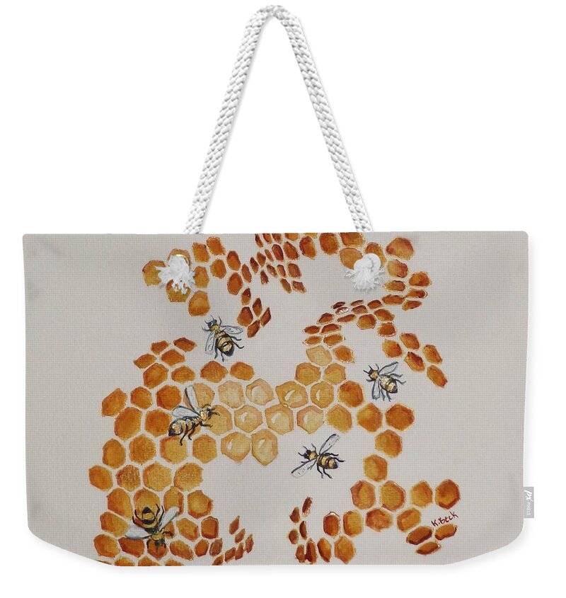 Bee Weekender Tote Bag featuring the painting Bee Hive # 5 by Katherine Young-Beck