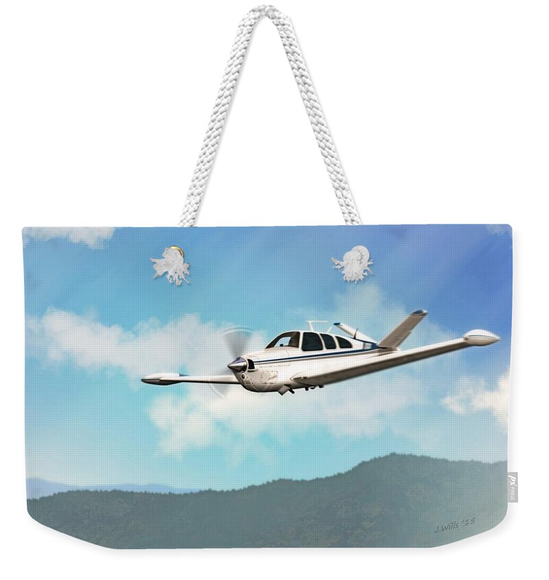 Beechcraft Bonanza Weekender Tote Bag featuring the digital art Beechcraft Bonanza V Tail by John Wills