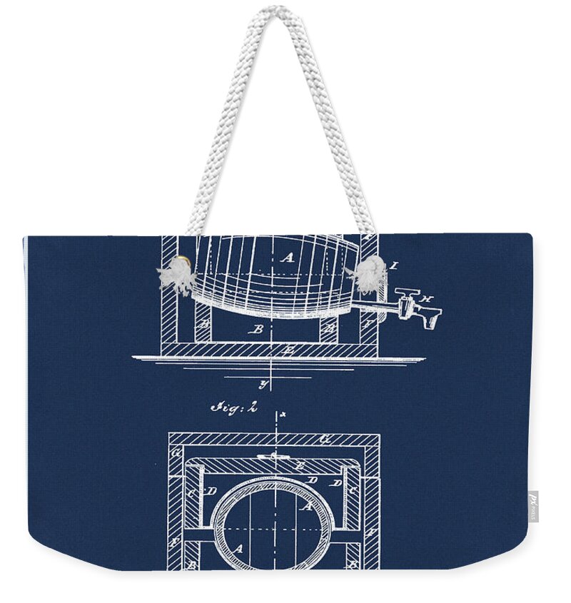 Beer Weekender Tote Bag featuring the photograph Beer Keg Refridgerator 1875 in Blue by Bill Cannon