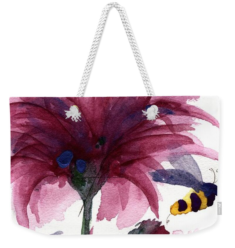 Bees Weekender Tote Bag featuring the painting Bees in the Thistle by Dawn Derman