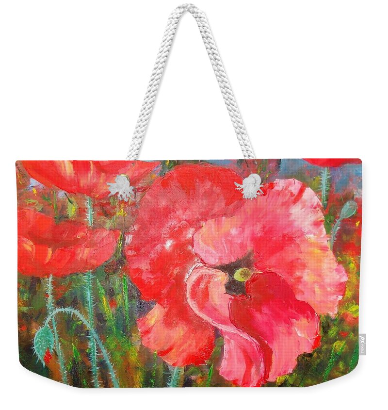 Poppies Weekender Tote Bag featuring the painting Before the storm by Nina Mitkova
