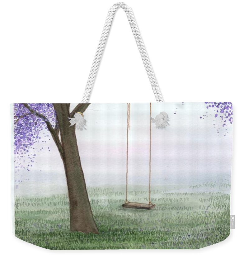 Jacaranda Weekender Tote Bag featuring the painting Beginnings of Spring by Hilda Wagner