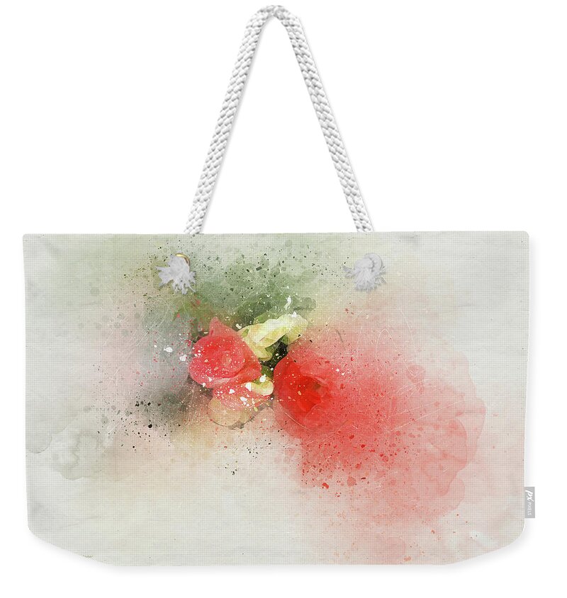 Flower Begonia Nature Floral Peggy Cooper Cooperhouse Interior Decorating Plant Impressionist Impressionism Pink Dreamy Digital Watercolor Weekender Tote Bag featuring the digital art Begonia 7 by Peggy Cooper-Hendon
