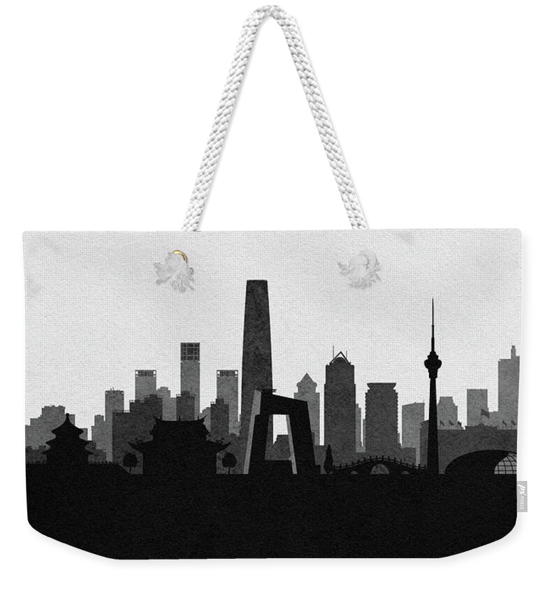 Beijing Weekender Tote Bag featuring the digital art Beijing Cityscape Art by Inspirowl Design