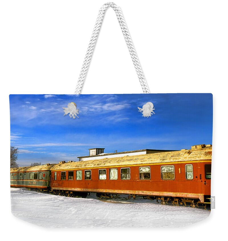 Belfast Weekender Tote Bag featuring the photograph Belfast and Moosehead Railroad Cars in Winter by Olivier Le Queinec
