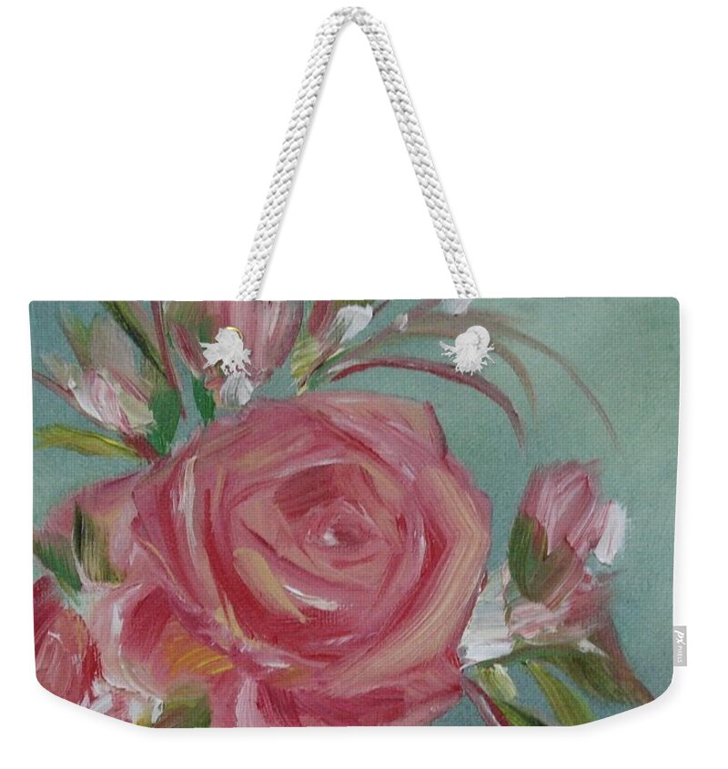 Rose Weekender Tote Bag featuring the painting Bella Rosa by Judith Rhue