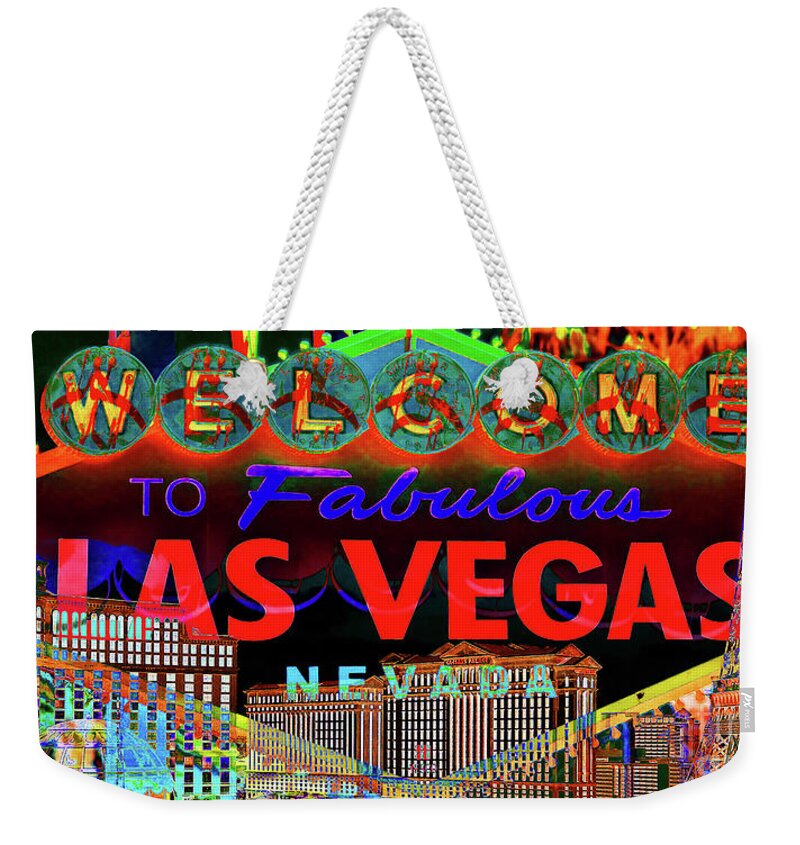 Wingsdomain Weekender Tote Bag featuring the photograph Bellagio And Paris Hotel and Casino Welcomes You To Las Vegas Nevada 20180518 painterly long by Wingsdomain Art and Photography