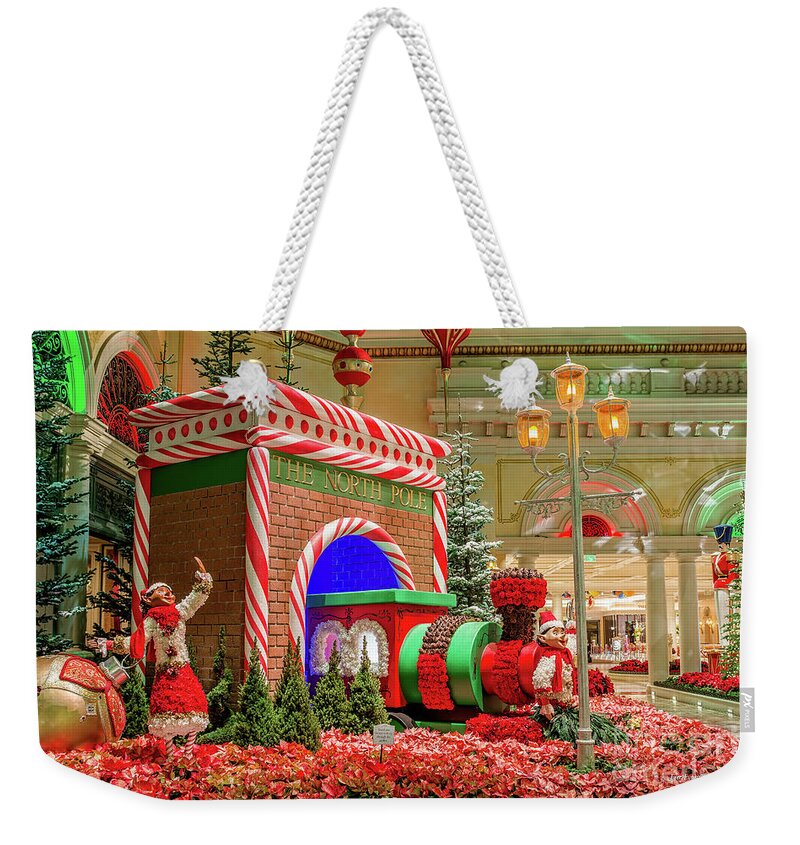 Bellagio Christmas Tree Weekender Tote Bag featuring the photograph Bellagio Christmas Train Decorations and Ornaments by Aloha Art